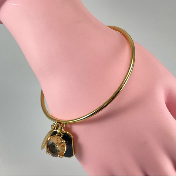 Stunning J Crew Gold Tone Rhinestone Enamel Think Bangle Bracelet Dangle Charms - Picture 3 of 6